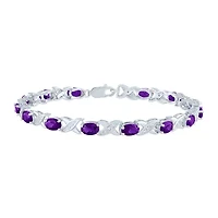 Womens Diamond Accent Genuine Purple Amethyst Sterling Silver Oval Tennis Bracelet