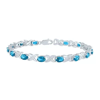 Womens Genuine Blue Topaz Sterling Silver Tennis Bracelet
