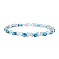 Womens Genuine Blue Topaz Sterling Silver Tennis Bracelet