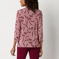 Liz Claiborne Womens Keyhole Neck 3/4 Sleeve Blouse