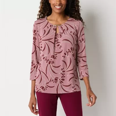 Liz Claiborne Womens Keyhole Neck 3/4 Sleeve Blouse