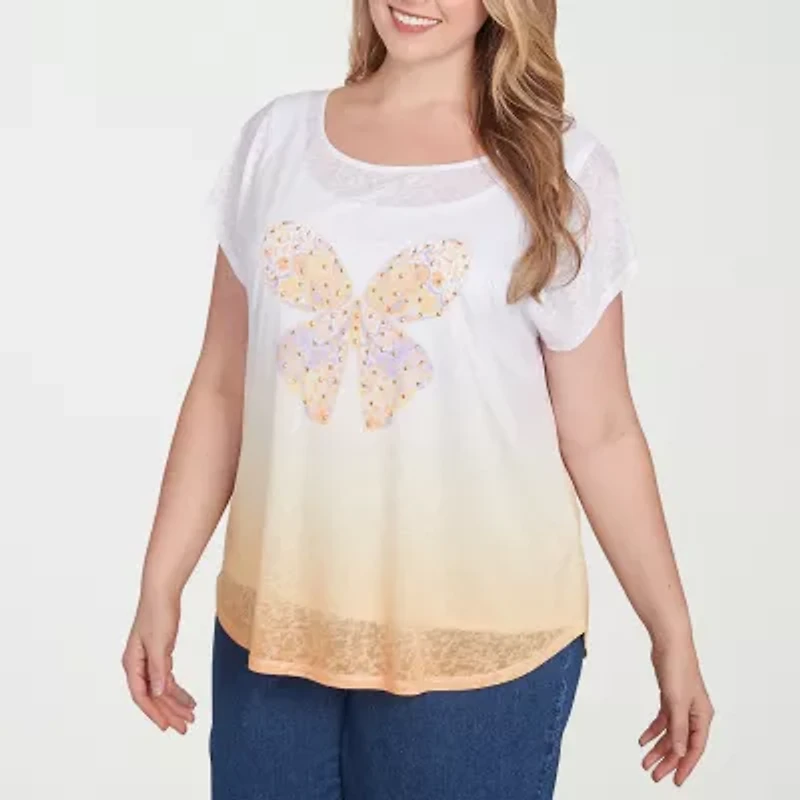 Hearts Of Palm Womens Plus Round Neck Short Sleeve T-Shirt