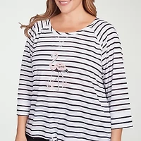 Hearts Of Palm Womens Round Neck 3/4 Sleeve Plus T-Shirt