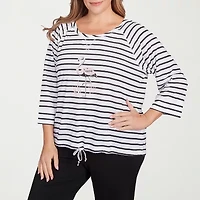 Hearts Of Palm Womens Round Neck 3/4 Sleeve Plus T-Shirt