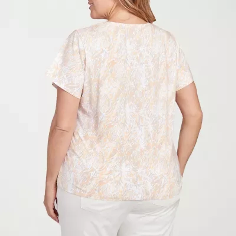 Hearts Of Palm Womens V Neck Short Sleeve Plus T-Shirt