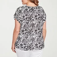 Hearts Of Palm Womens V Neck Short Sleeve Plus T-Shirt