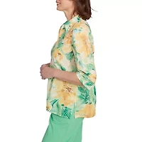 Alfred Dunner Rise And Shine Womens 3/4 Sleeve Cuffed Button-Down Shirt