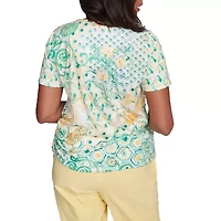 Alfred Dunner Rise And Shine Womens V Neck Short Sleeve T-Shirt