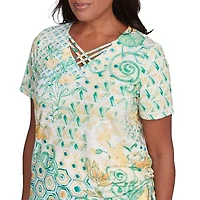 Alfred Dunner Rise And Shine Womens V Neck Short Sleeve T-Shirt