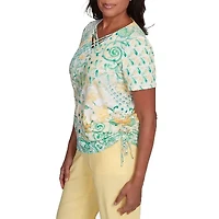 Alfred Dunner Rise And Shine Womens V Neck Short Sleeve T-Shirt