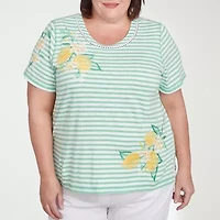 Alfred Dunner Rise And Shine Womens Crew Neck Short Sleeve Plus T-Shirt