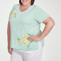 Alfred Dunner Rise And Shine Womens Crew Neck Short Sleeve Plus T-Shirt