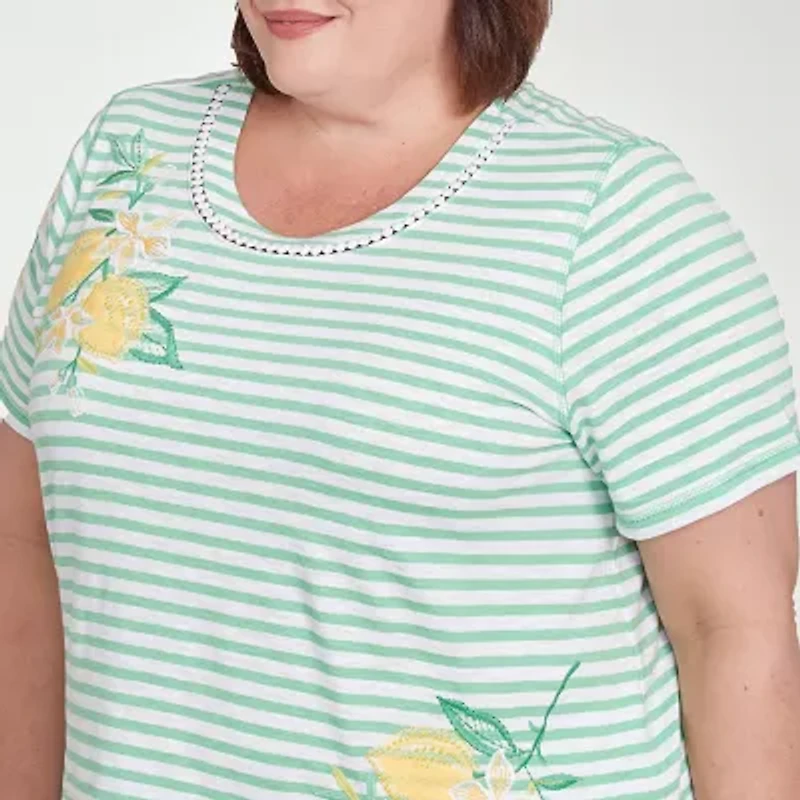Alfred Dunner Rise And Shine Womens Crew Neck Short Sleeve Plus T-Shirt