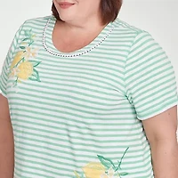 Alfred Dunner Rise And Shine Womens Crew Neck Short Sleeve Plus T-Shirt