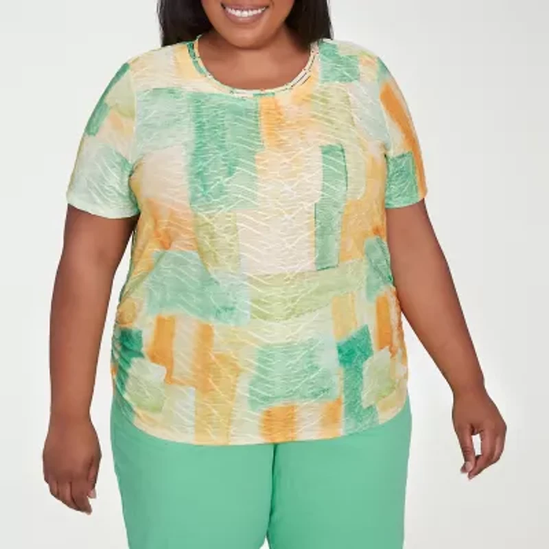 Alfred Dunner Rise And Shine Womens Crew Neck Short Sleeve Plus T-Shirt