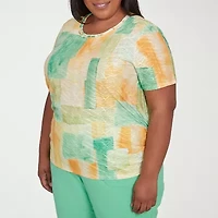 Alfred Dunner Rise And Shine Womens Crew Neck Short Sleeve Plus T-Shirt
