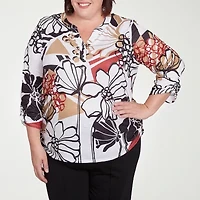 Alfred Dunner Natural Instinct Womens Crew Neck 3/4 Sleeve Stretch Fabric Plus T-Shirt