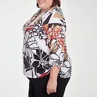 Alfred Dunner Natural Instinct Womens Crew Neck 3/4 Sleeve Stretch Fabric Plus T-Shirt