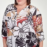 Alfred Dunner Natural Instinct Womens Crew Neck 3/4 Sleeve Stretch Fabric Plus T-Shirt