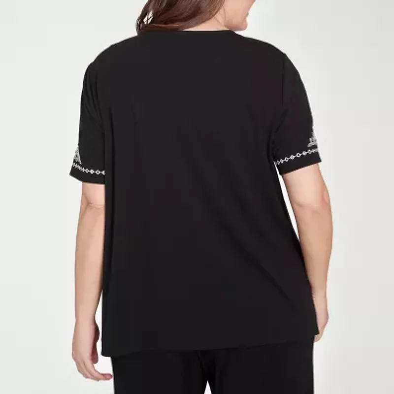 Alfred Dunner Natural Instinct Womens Crew Neck Short Sleeve Stretch Fabric Plus T-Shirt