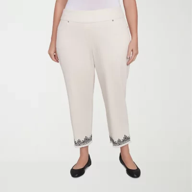 Alfred Dunner Natural Instinct Womens Stretch Fabric Straight Mid Rise Plus Ankle Pant