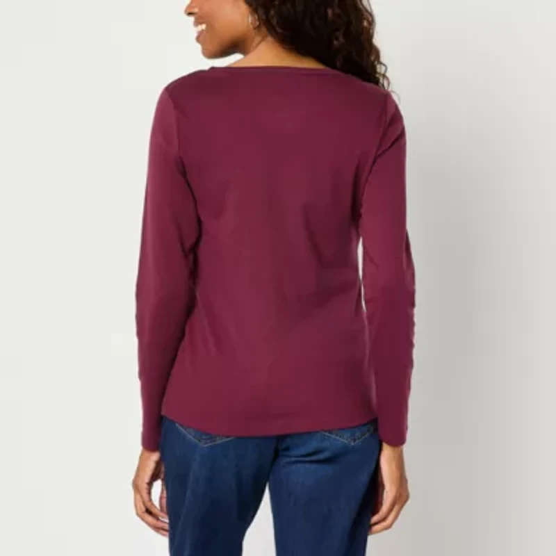 St. John's Bay Womens Crew Neck Long Sleeve T-Shirt