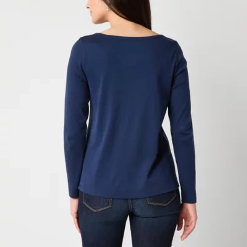 St. John's Bay Womens Easy-on + Easy-off Crew Neck Long Sleeve Adaptive T-Shirt