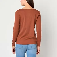 St. John's Bay Womens Easy-on + Easy-off Crew Neck Long Sleeve Adaptive T-Shirt