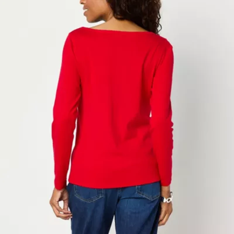 St. John's Bay Womens Easy-on + Easy-off Crew Neck Long Sleeve Adaptive T-Shirt