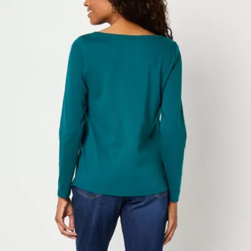 St. John's Bay Womens Easy-on + Easy-off Crew Neck Long Sleeve Adaptive T-Shirt