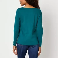 St. John's Bay Womens Easy-on + Easy-off Crew Neck Long Sleeve Adaptive T-Shirt