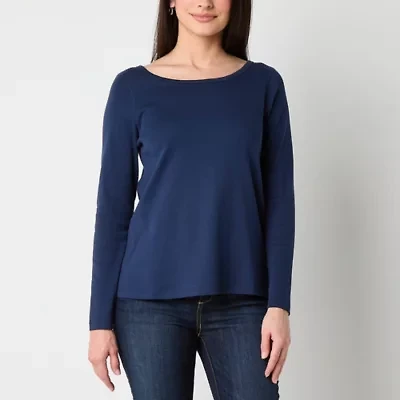 St. John's Bay Womens Easy-on + Easy-off Crew Neck Long Sleeve Adaptive T-Shirt