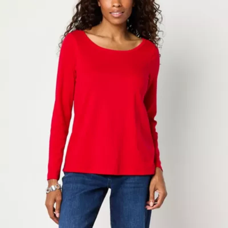 St. John's Bay Womens Easy-on + Easy-off Crew Neck Long Sleeve Adaptive T-Shirt