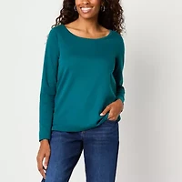 St. John's Bay Womens Easy-on + Easy-off Crew Neck Long Sleeve Adaptive T-Shirt