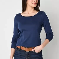 St. John's Bay Womens Easy-on + Easy-off Crew Neck Long Sleeve Adaptive T-Shirt