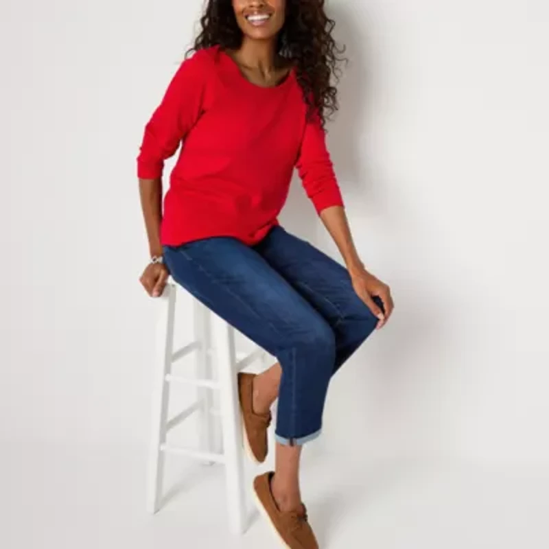 St. John's Bay Womens Easy-on + Easy-off Crew Neck Long Sleeve Adaptive T-Shirt