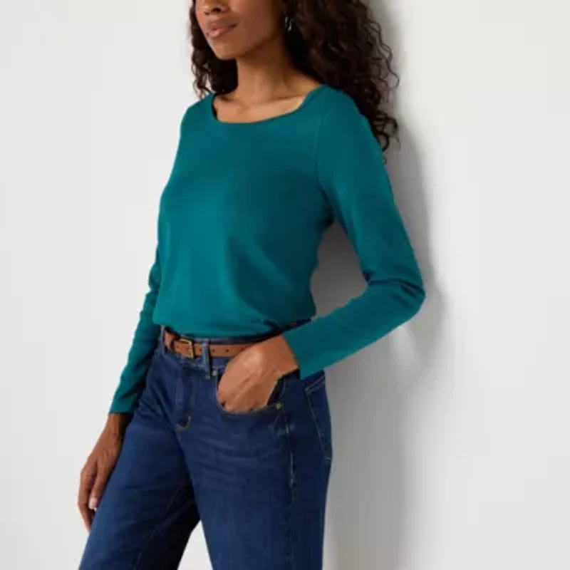 St. John's Bay Womens Easy-on + Easy-off Crew Neck Long Sleeve Adaptive T-Shirt