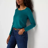 St. John's Bay Womens Easy-on + Easy-off Crew Neck Long Sleeve Adaptive T-Shirt