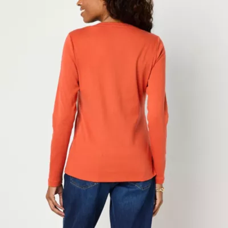 St. John's Bay Womens V Neck Long Sleeve T-Shirt
