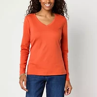 St. John's Bay Womens V Neck Long Sleeve T-Shirt