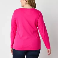 St. John's Bay Womens Plus Crew Neck Long Sleeve T-Shirt