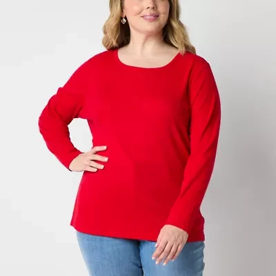 St. John's Bay Womens Plus Crew Neck Long Sleeve T-Shirt