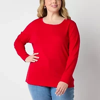 St. John's Bay Womens Plus Crew Neck Long Sleeve T-Shirt
