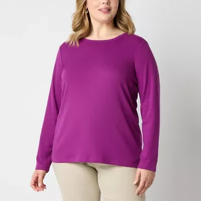 St. John's Bay Womens Plus Crew Neck Long Sleeve T-Shirt