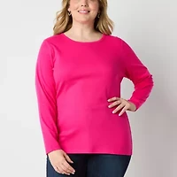 St. John's Bay Womens Plus Crew Neck Long Sleeve T-Shirt