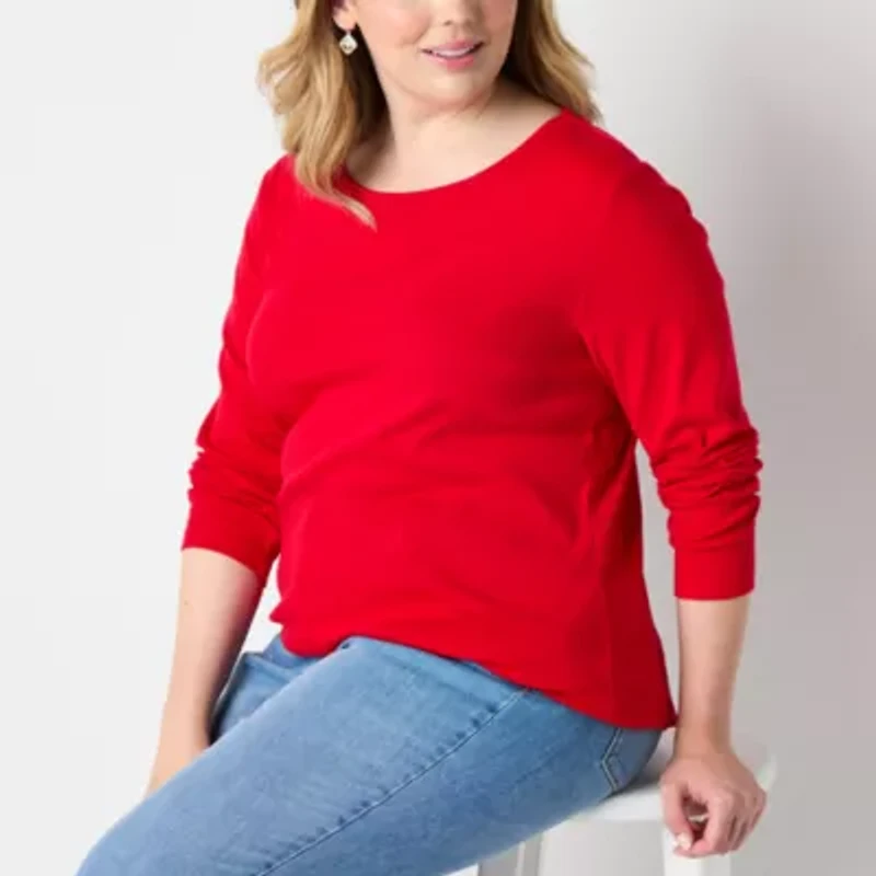 St. John's Bay Womens Crew Neck Long Sleeve T-Shirt