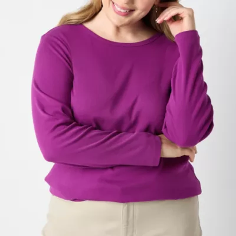 St. John's Bay Womens Crew Neck Long Sleeve T-Shirt