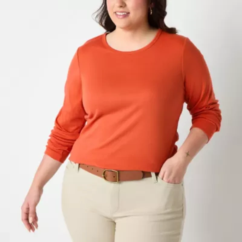 St. John's Bay Womens Crew Neck Long Sleeve T-Shirt