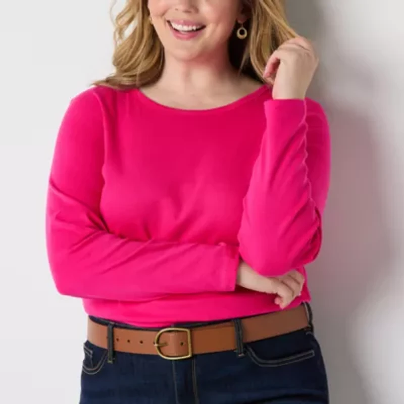 St. John's Bay Womens Plus Crew Neck Long Sleeve T-Shirt