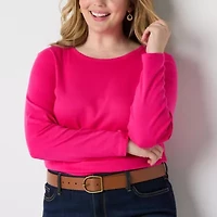 St. John's Bay Womens Plus Crew Neck Long Sleeve T-Shirt